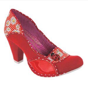 Irregular Choice Future Ladybug 2 Mid Heel Shoes Red Floral Size 43 (US 10.5/11)